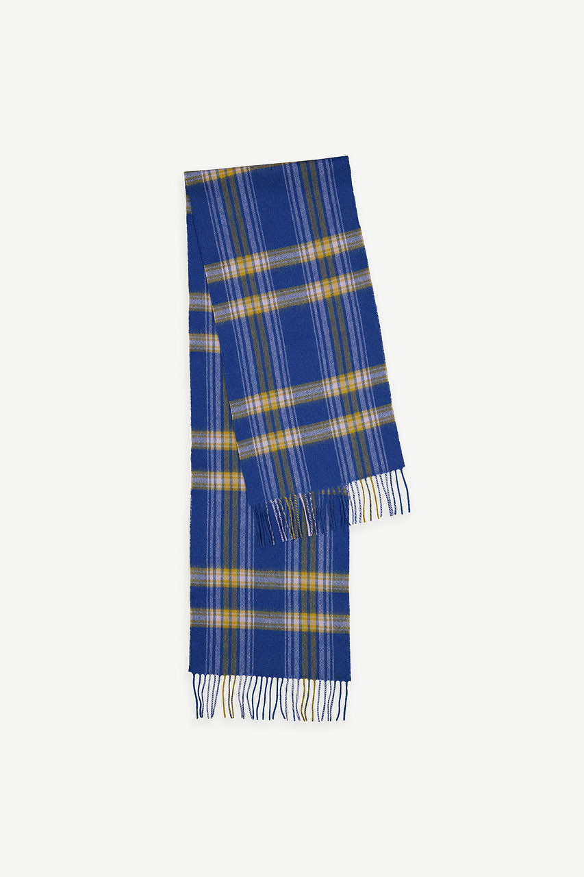 Momo Check Wool Scarf, Blue