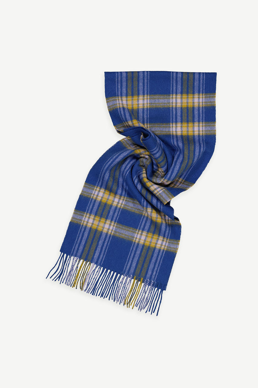 Momo Check Wool Scarf, Blue