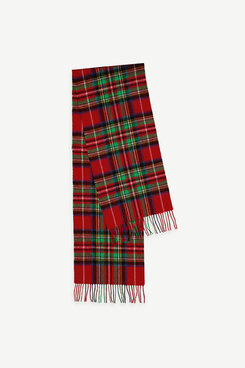 Tartan Check Wool Scarf, Red
