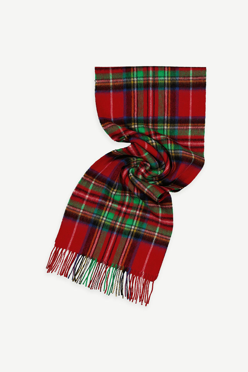 Tartan Check Wool Scarf, Red