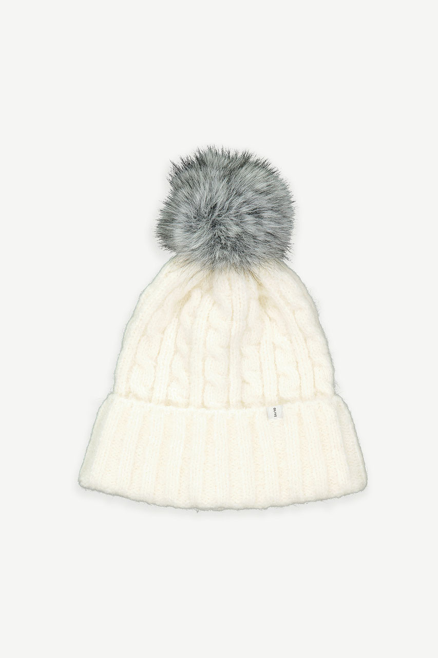 Pom Pom Aran Beanie, Ivory