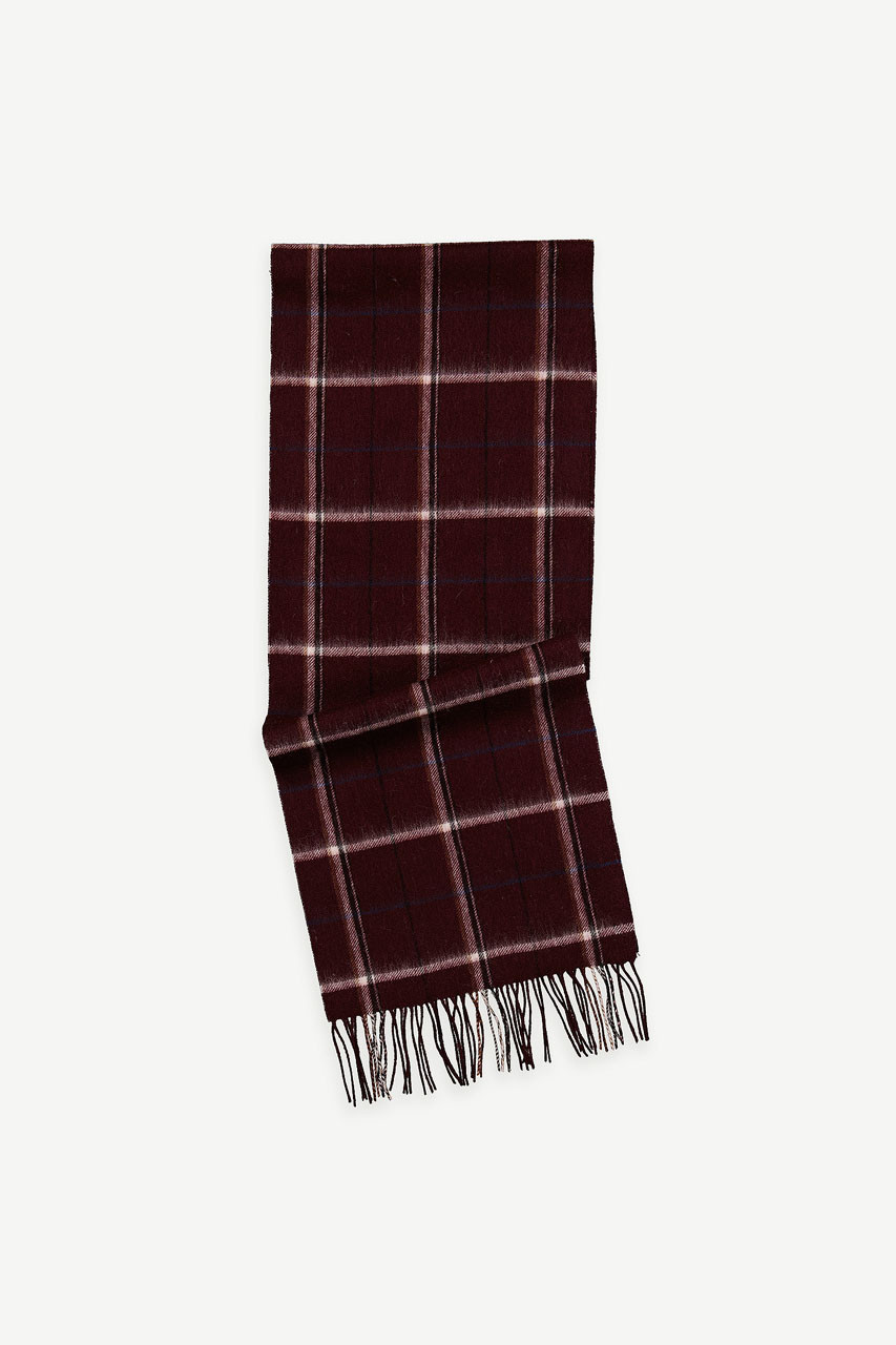 Wide Check Wool Scarf, Wine