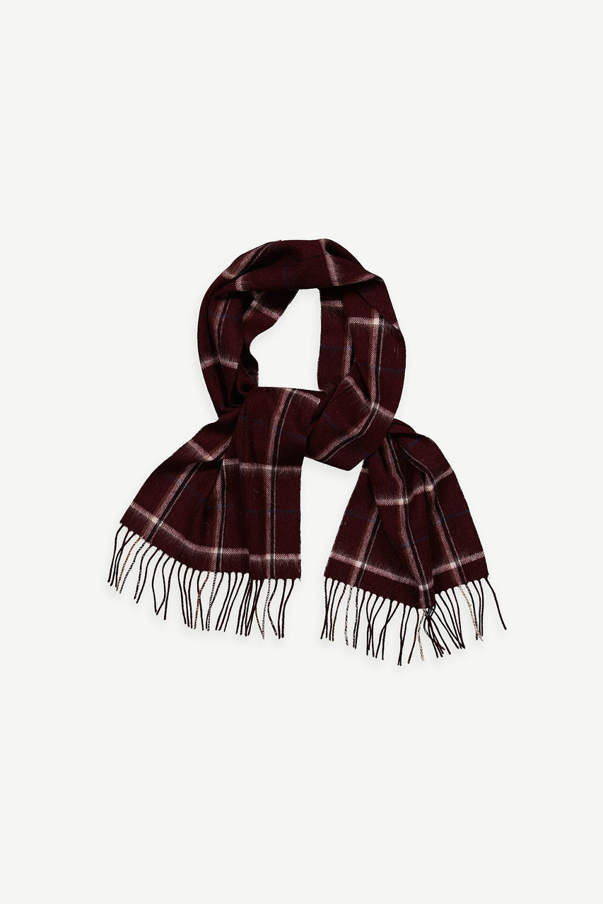 Wide Check Wool Scarf, Wine