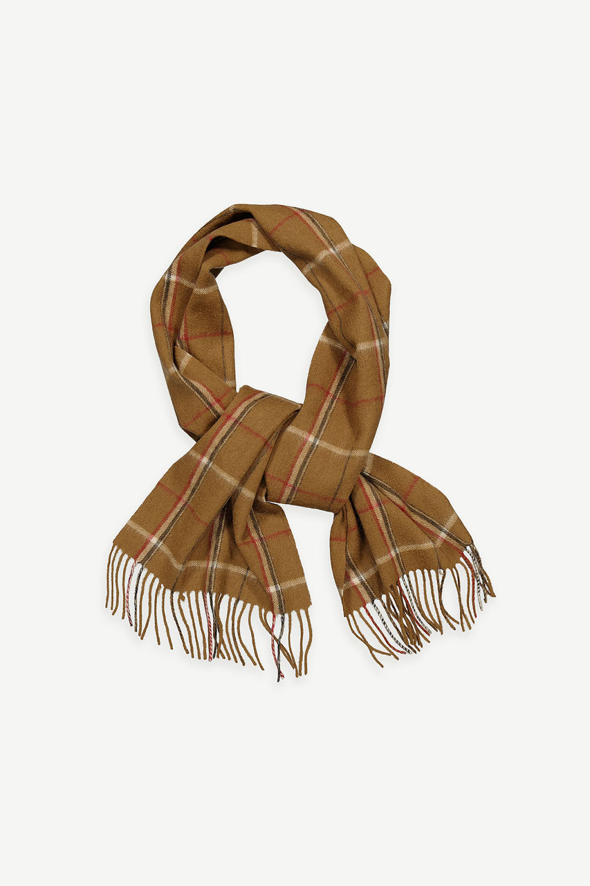 Wide Check Wool Scarf, Camel
