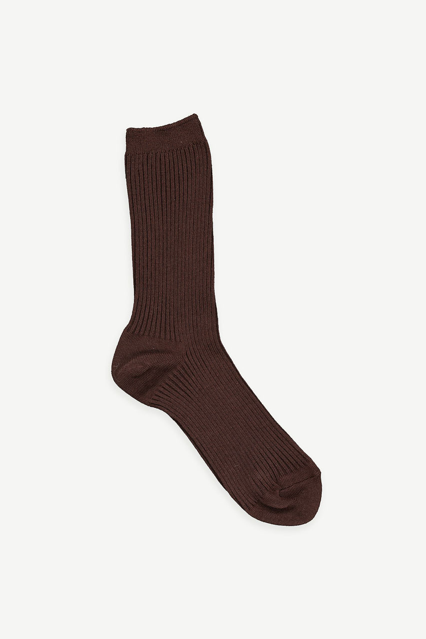 Plain Rib Socks, Brown