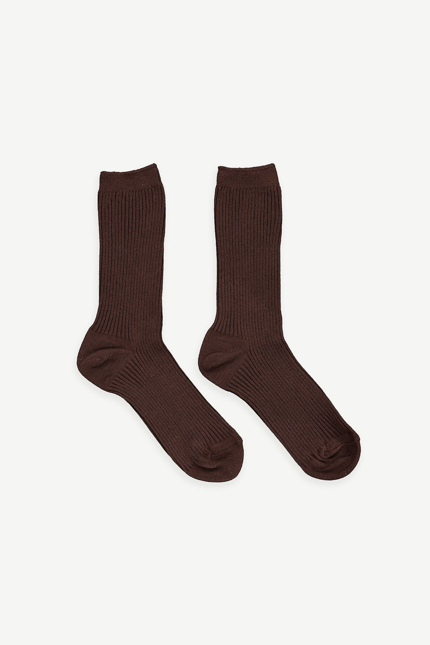 Plain Rib Socks, Brown