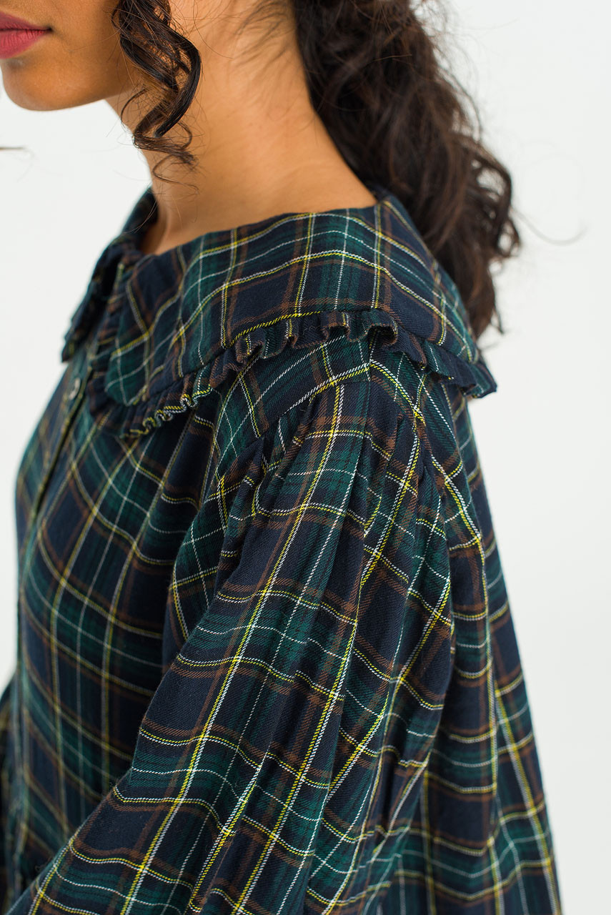 Aki Check Long Dress, Deep Green