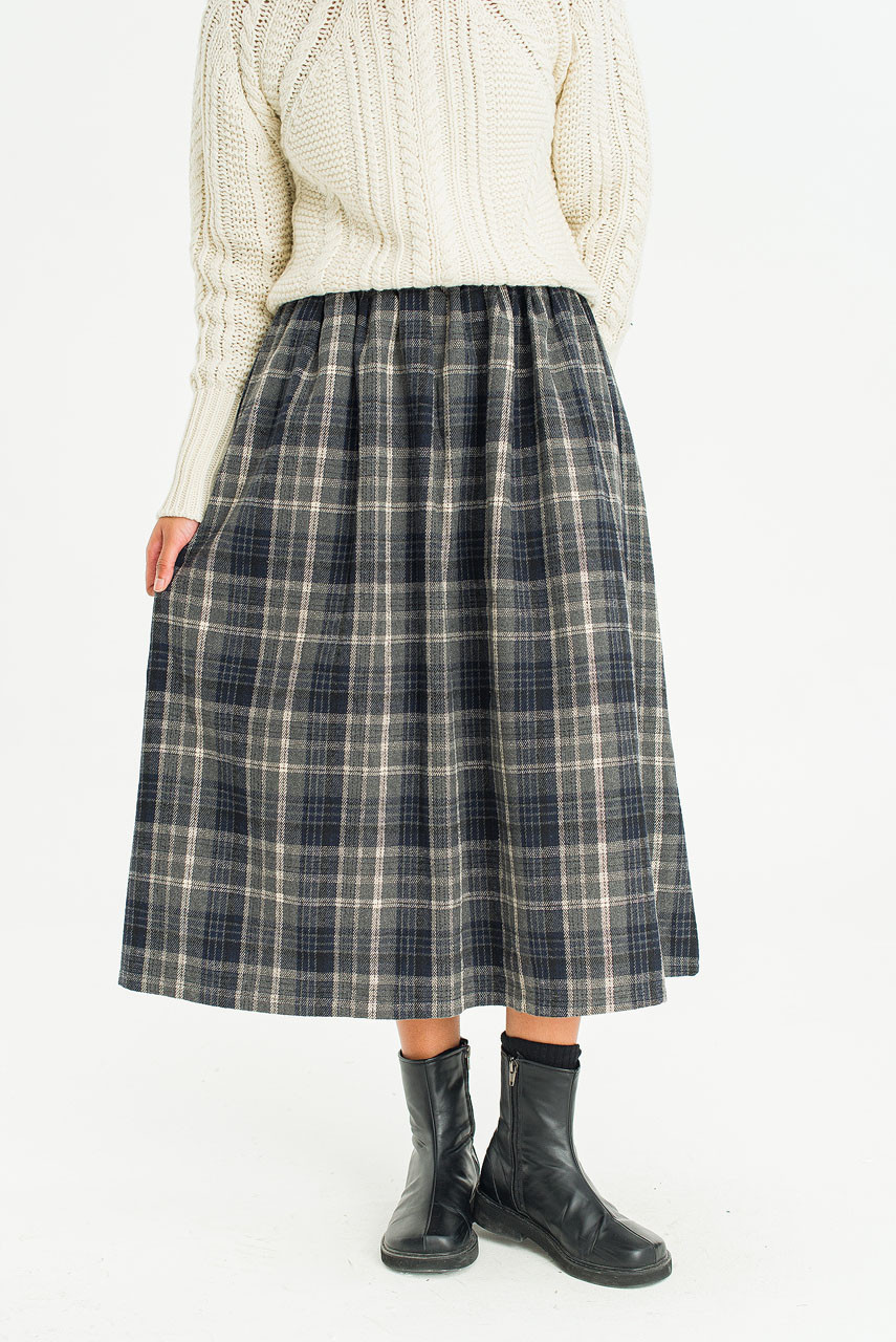 Mere Check Long Skirt, Black