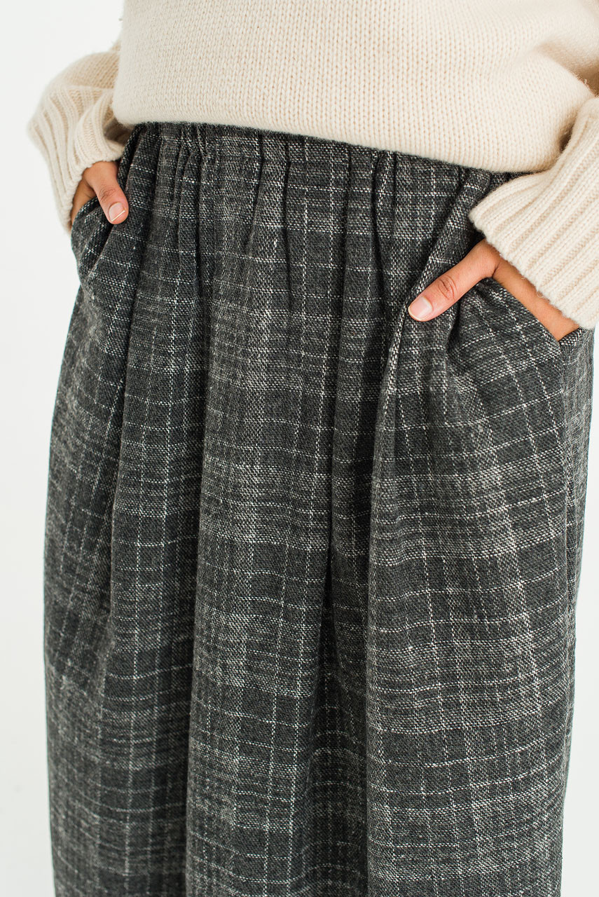 Mere Check Long Skirt, Grey