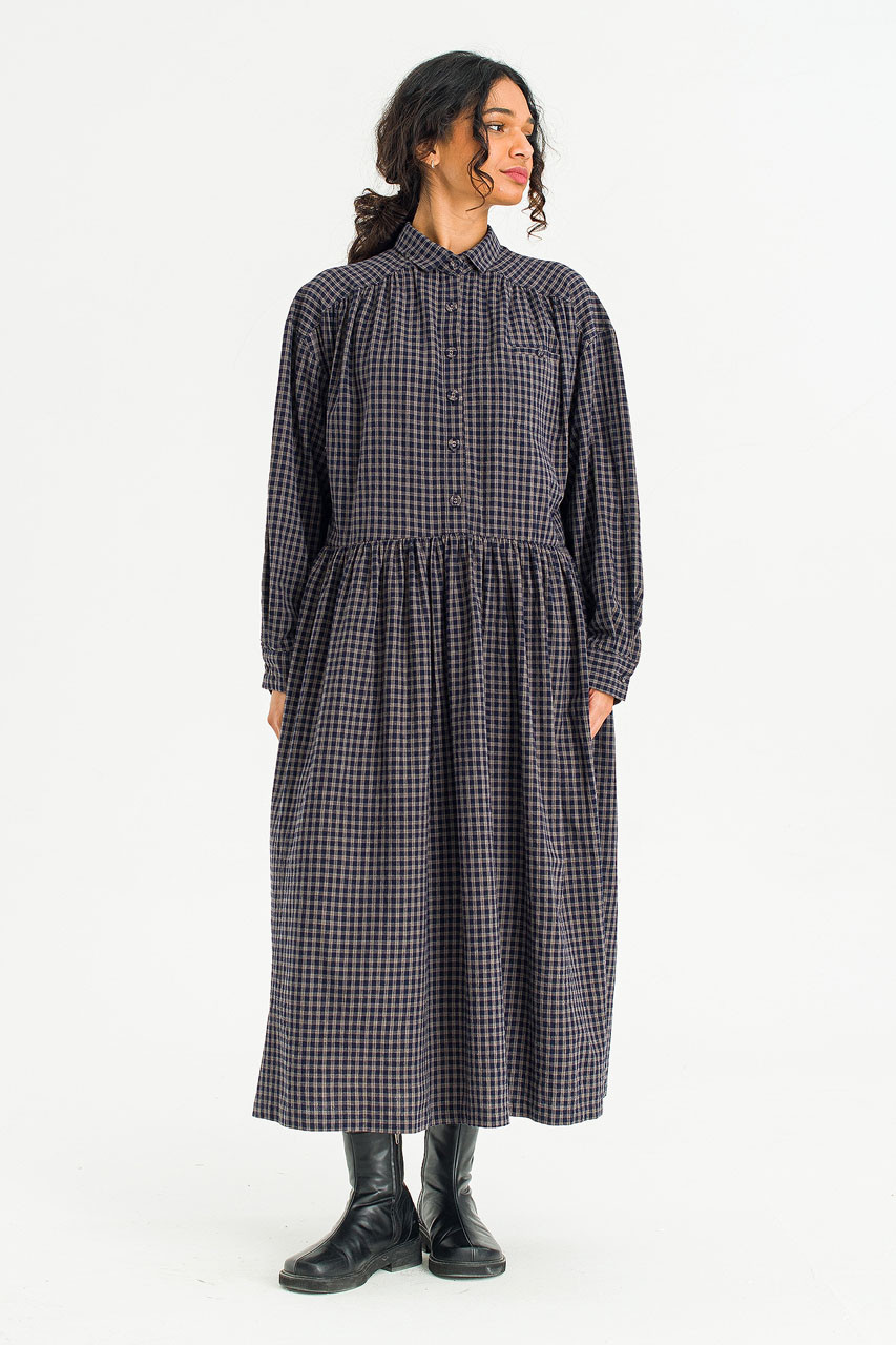 Harbor Check Shirt Dress, Navy