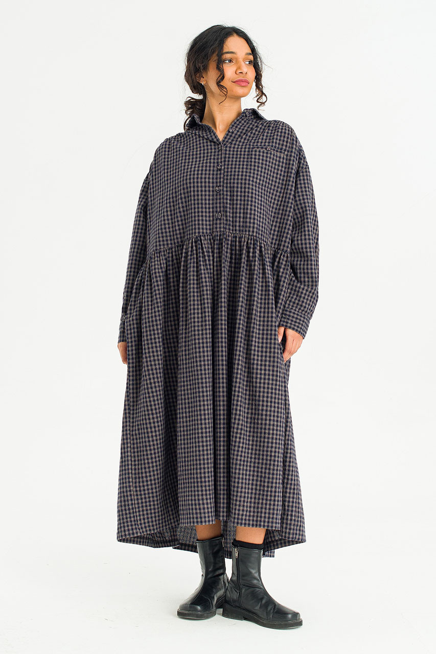 Harbor Check Shirt Dress, Navy