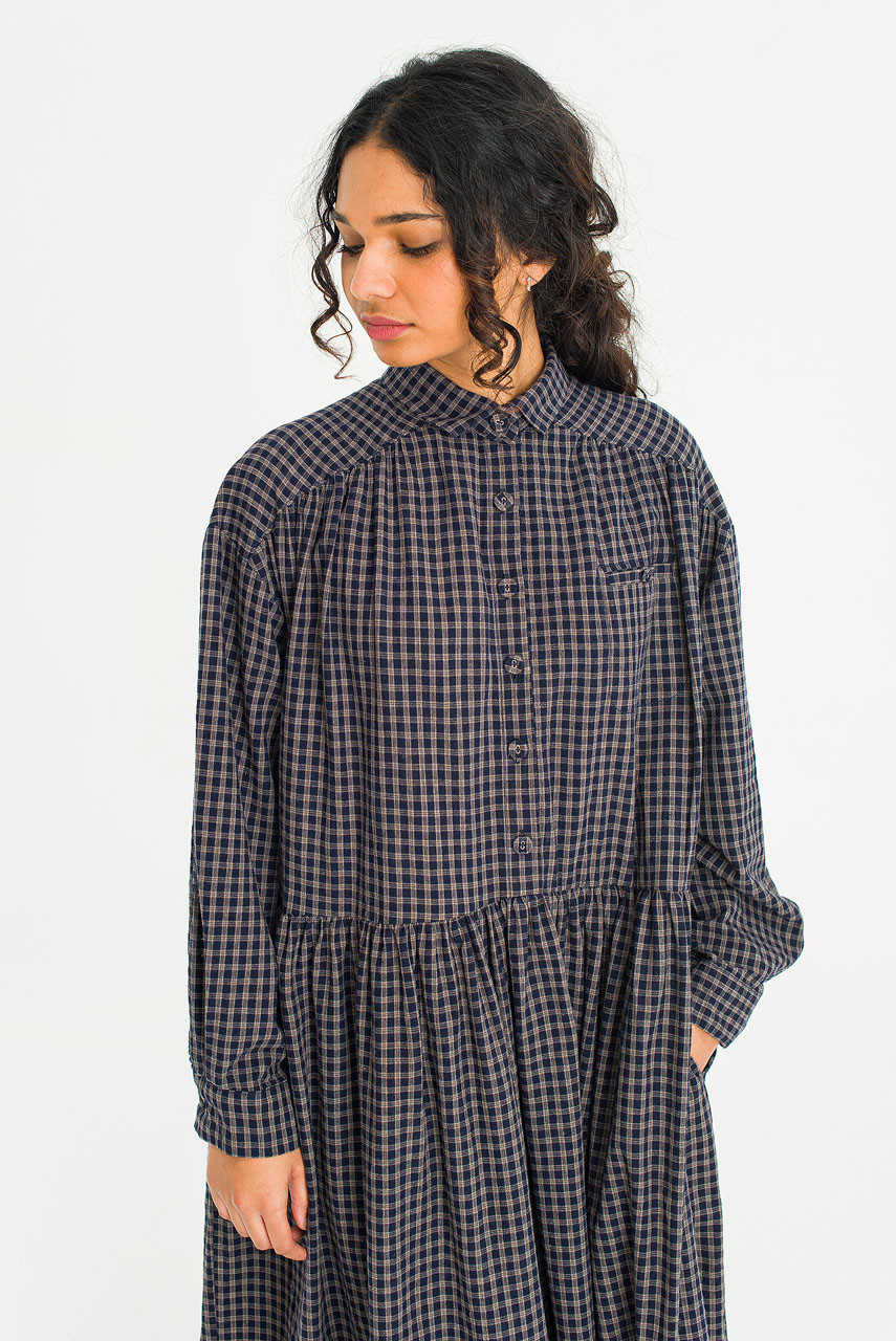 Harbor Check Shirt Dress, Navy