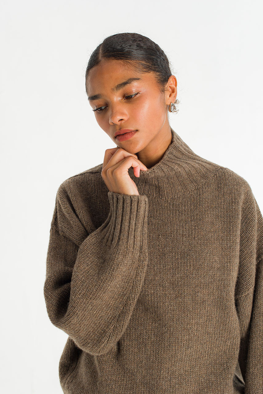 Loose Fit Soft Knit, Brown Melange