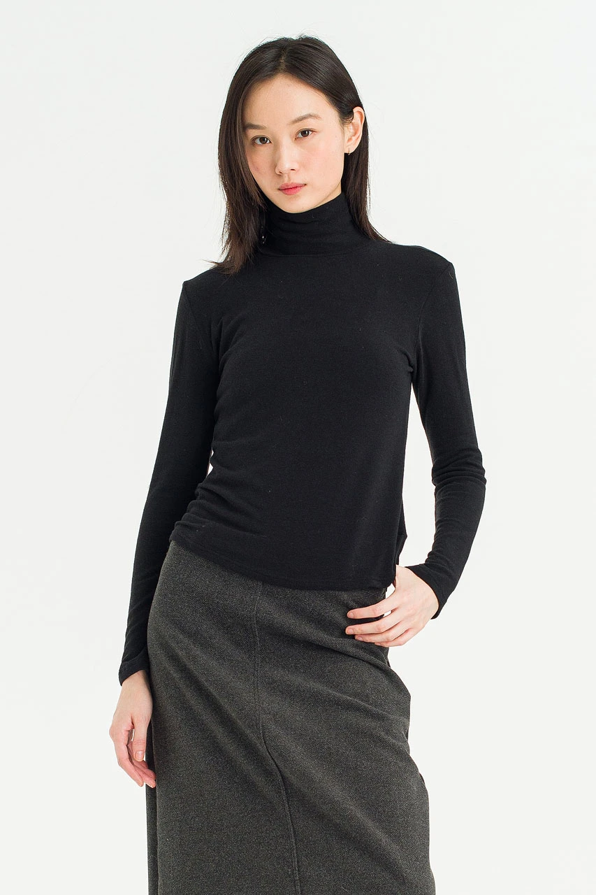 Soft Mock Neck Tee, Black