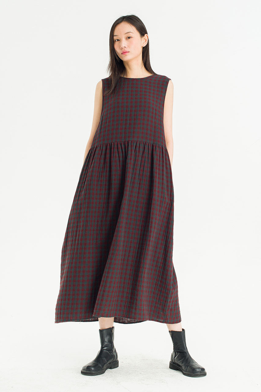 Tasha Check Relax Pinafore Dress, Wine