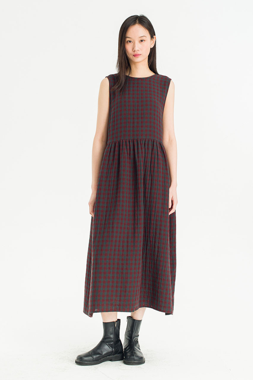 Tasha Check Relax Pinafore Dress, Wine