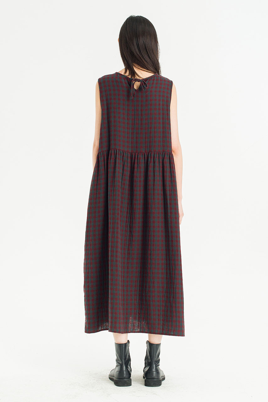 Tasha Check Relax Pinafore Dress, Wine