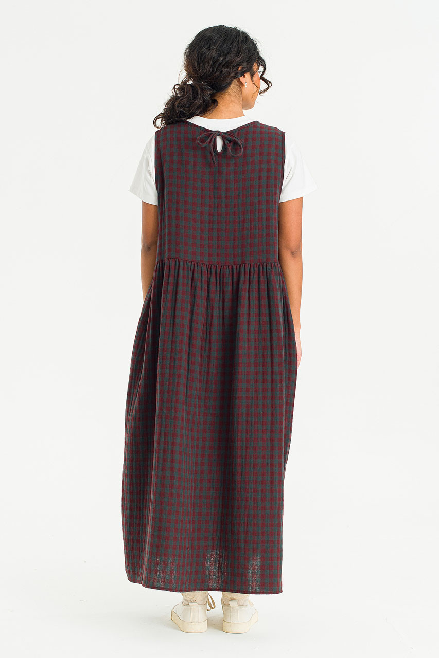 Tasha Check Relax Pinafore Dress, Wine
