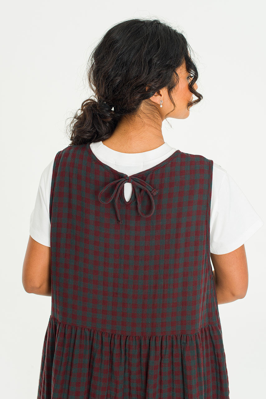 Tasha Check Relax Pinafore Dress, Wine