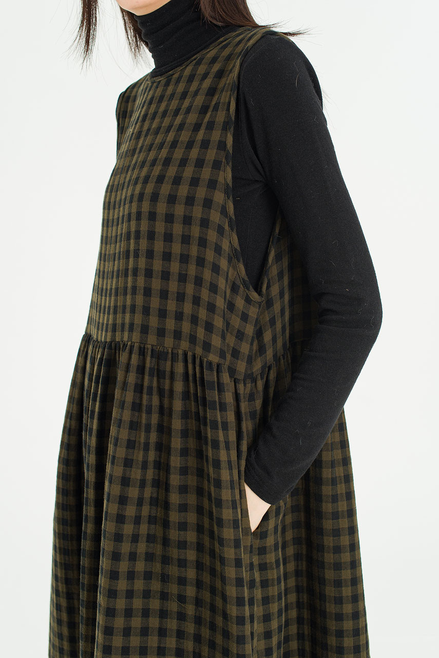 Tasha Check Relax Pinafore Dress, Khaki