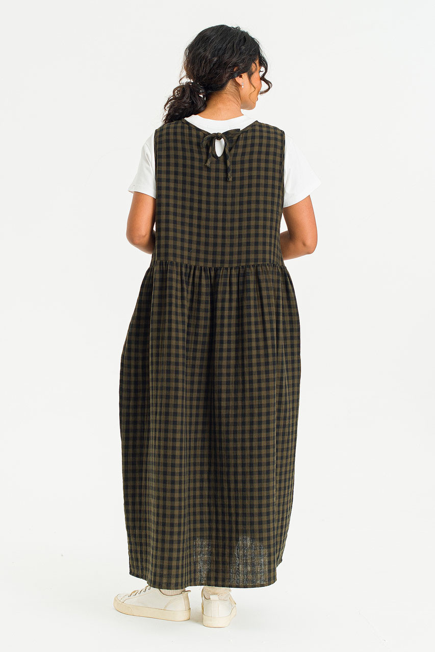 Tasha Check Relax Pinafore Dress, Khaki