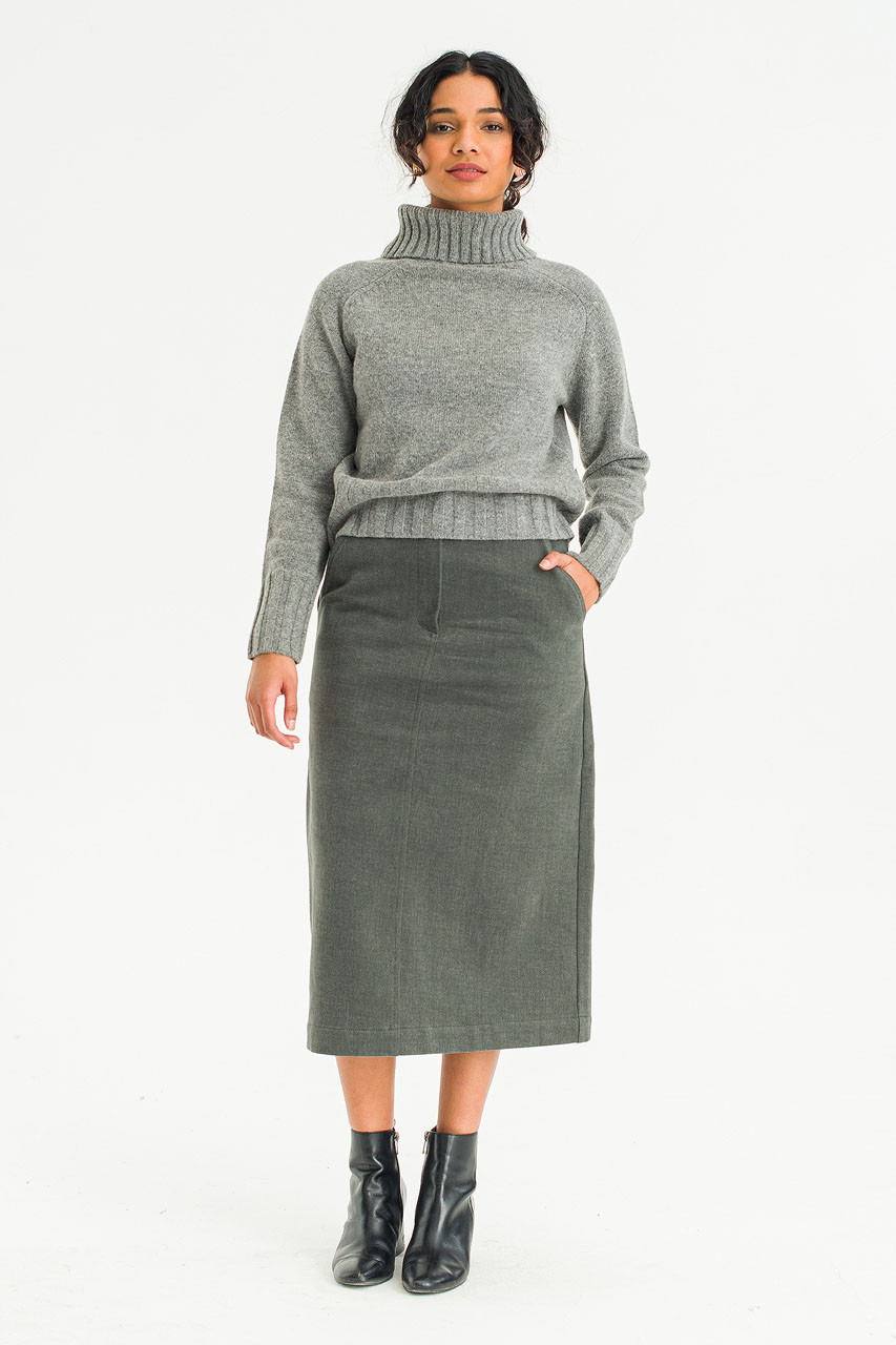 Sage Cotton Mid Length Skirt, Charcoal