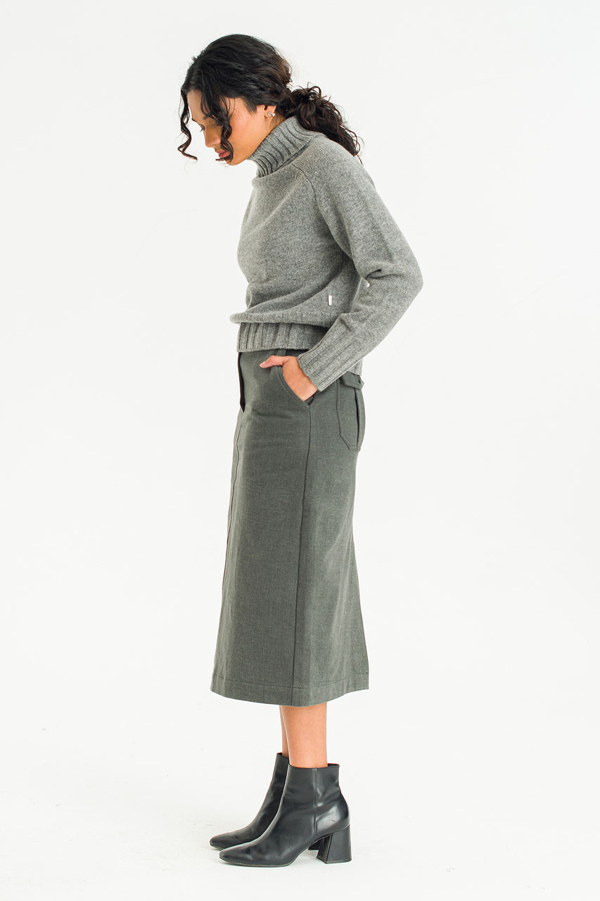 Sage Cotton Mid Length Skirt, Charcoal