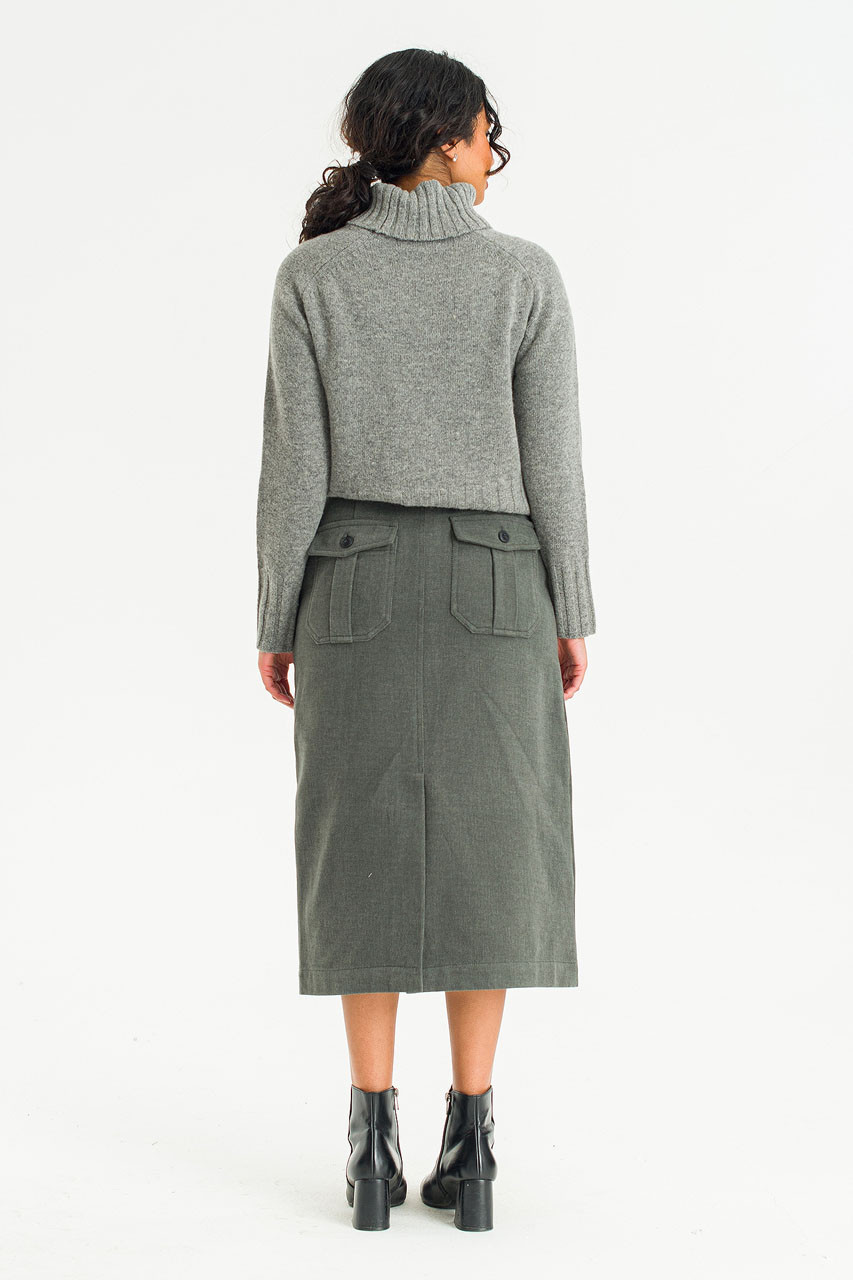 Sage Cotton Mid Length Skirt, Charcoal
