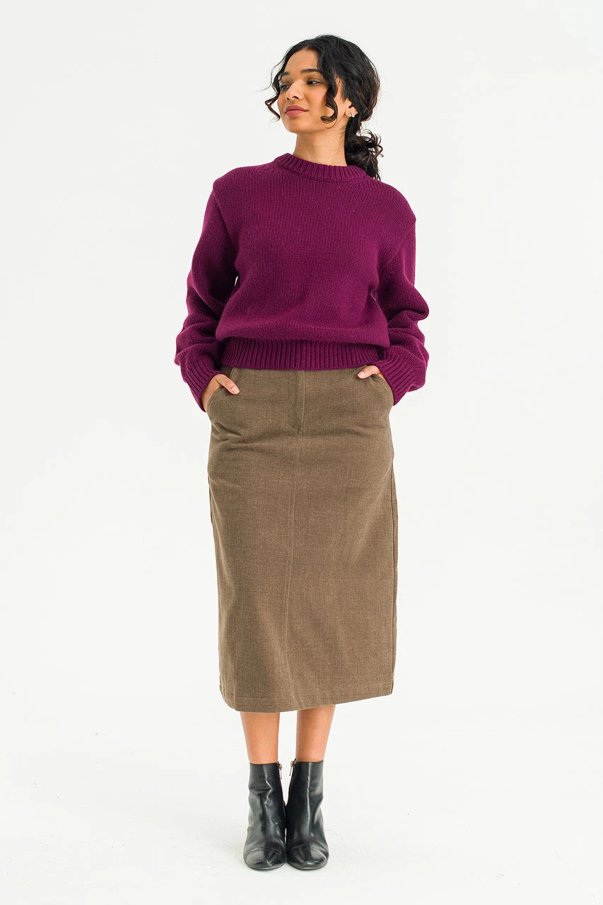 Sage Cotton Mid Length Skirt, Beige