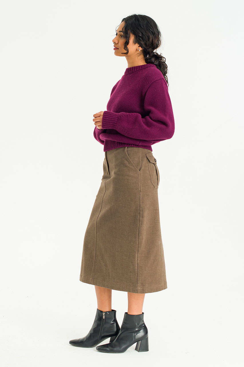 Sage Cotton Mid Length Skirt, Beige