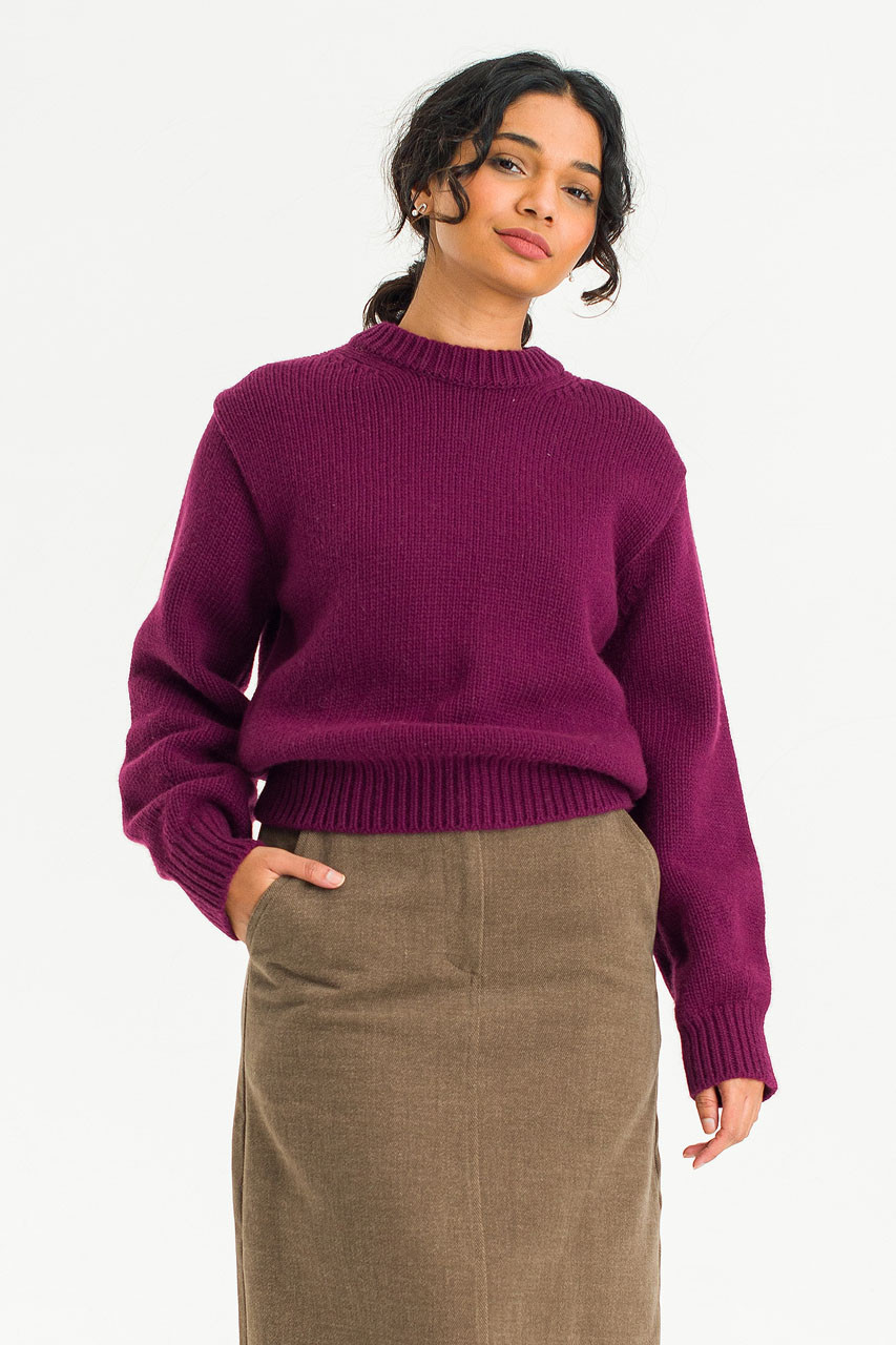 Serif Crew Neck Jumper, Burgundy
