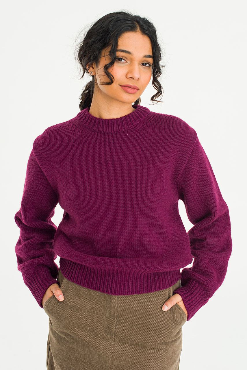 Serif Crew Neck Jumper, Burgundy