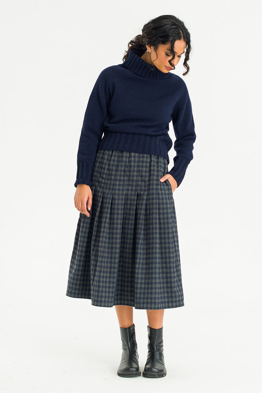 Via Check Skirt, Navy