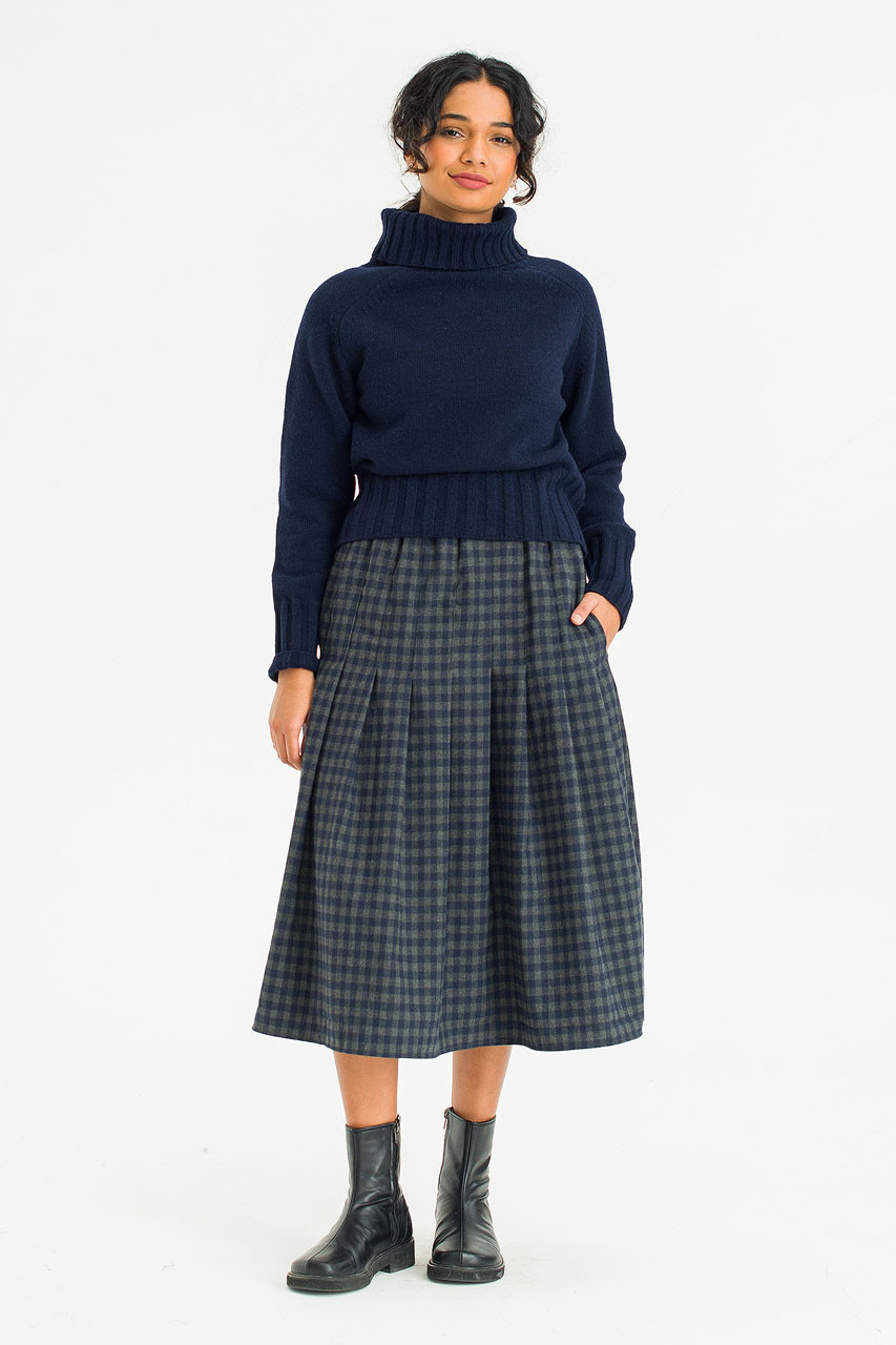 Via Check Skirt, Navy