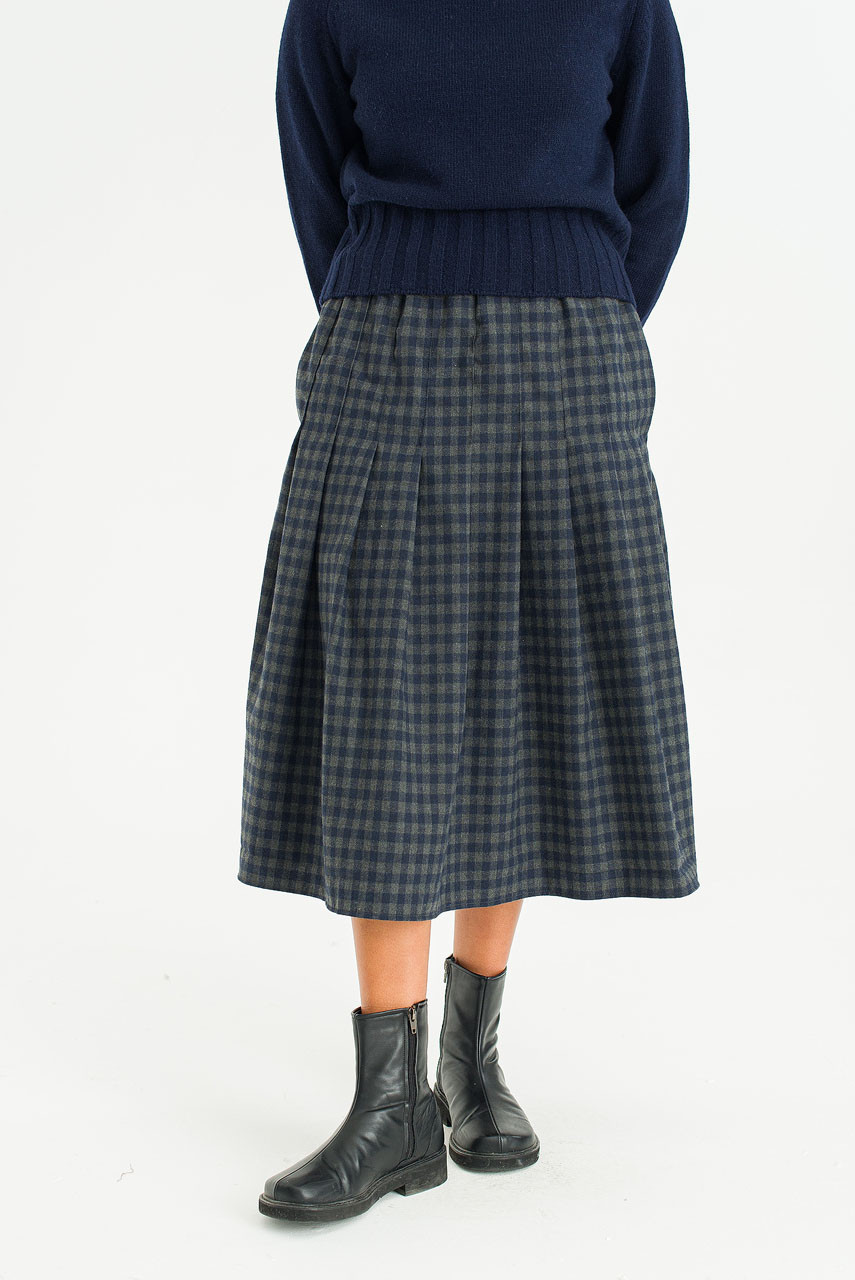 Via Check Skirt, Navy