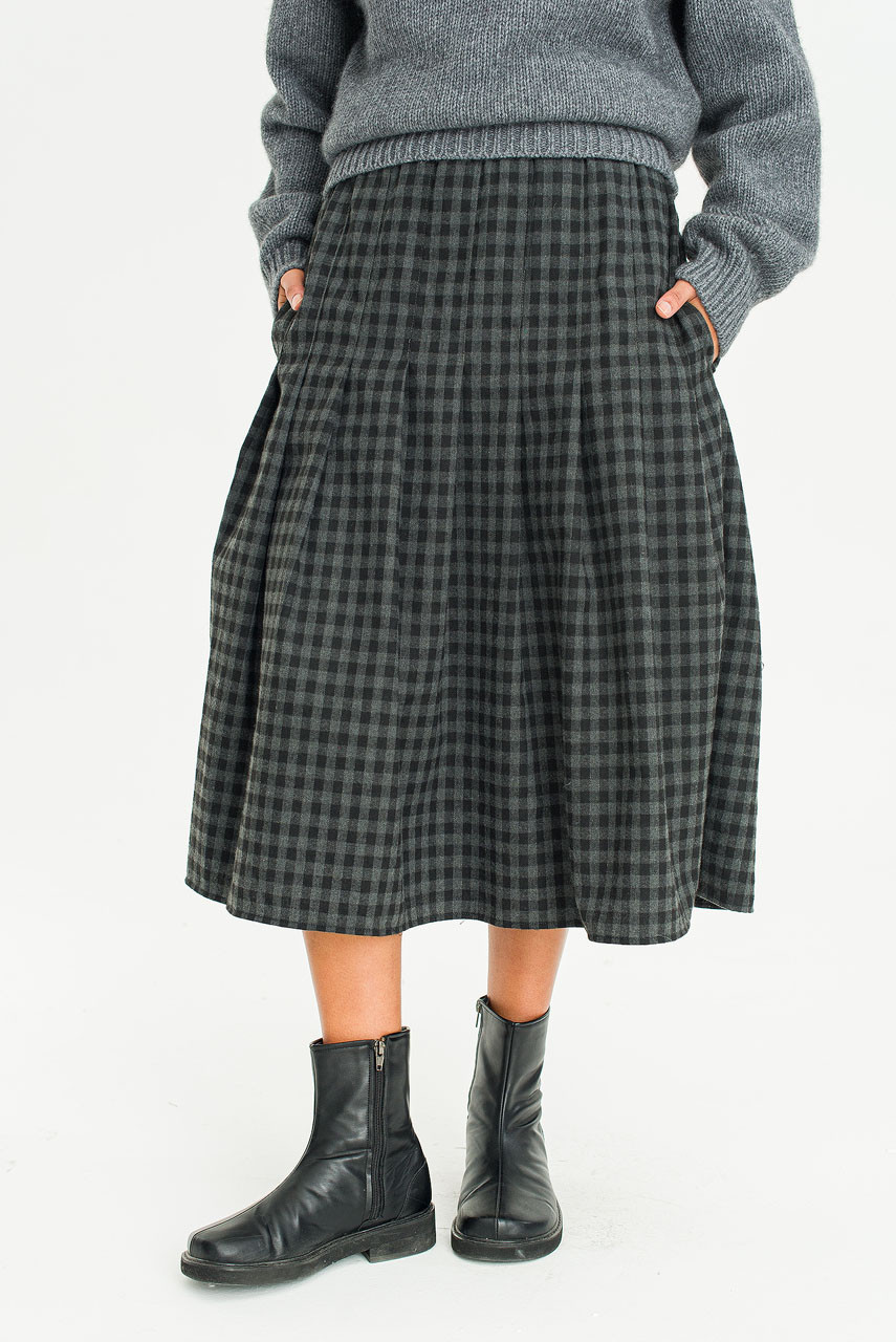 Via Check Skirt, Black