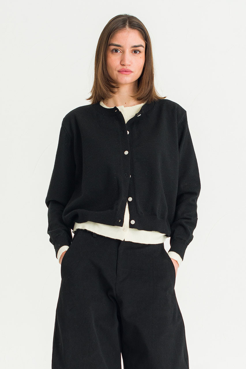 Serif Layered Cardigan, Black