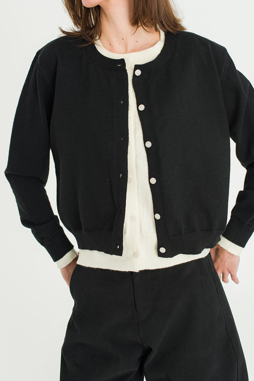 Serif Layered Cardigan, Black