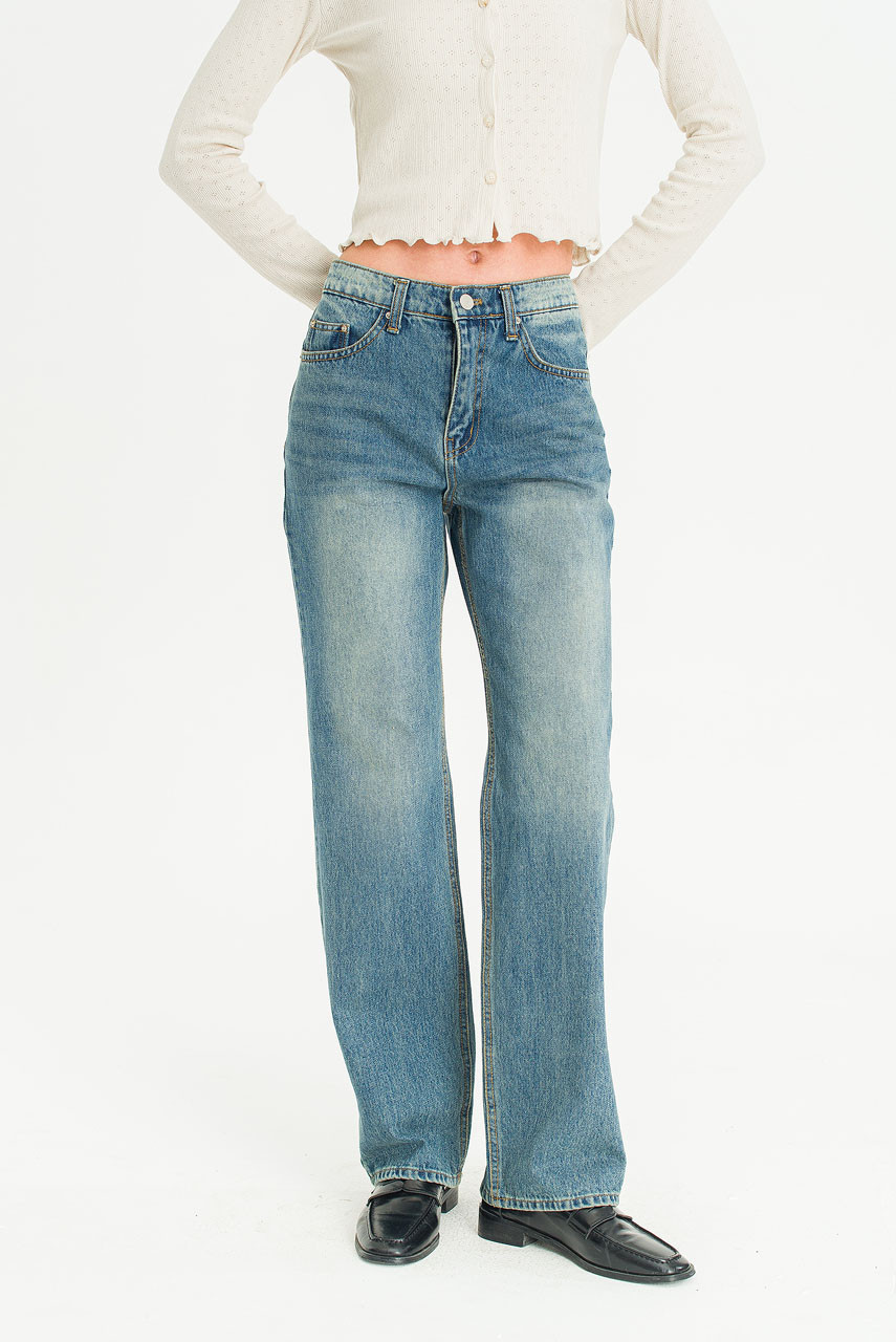 Vale Loose Straight Denim Jean, Mid Blue