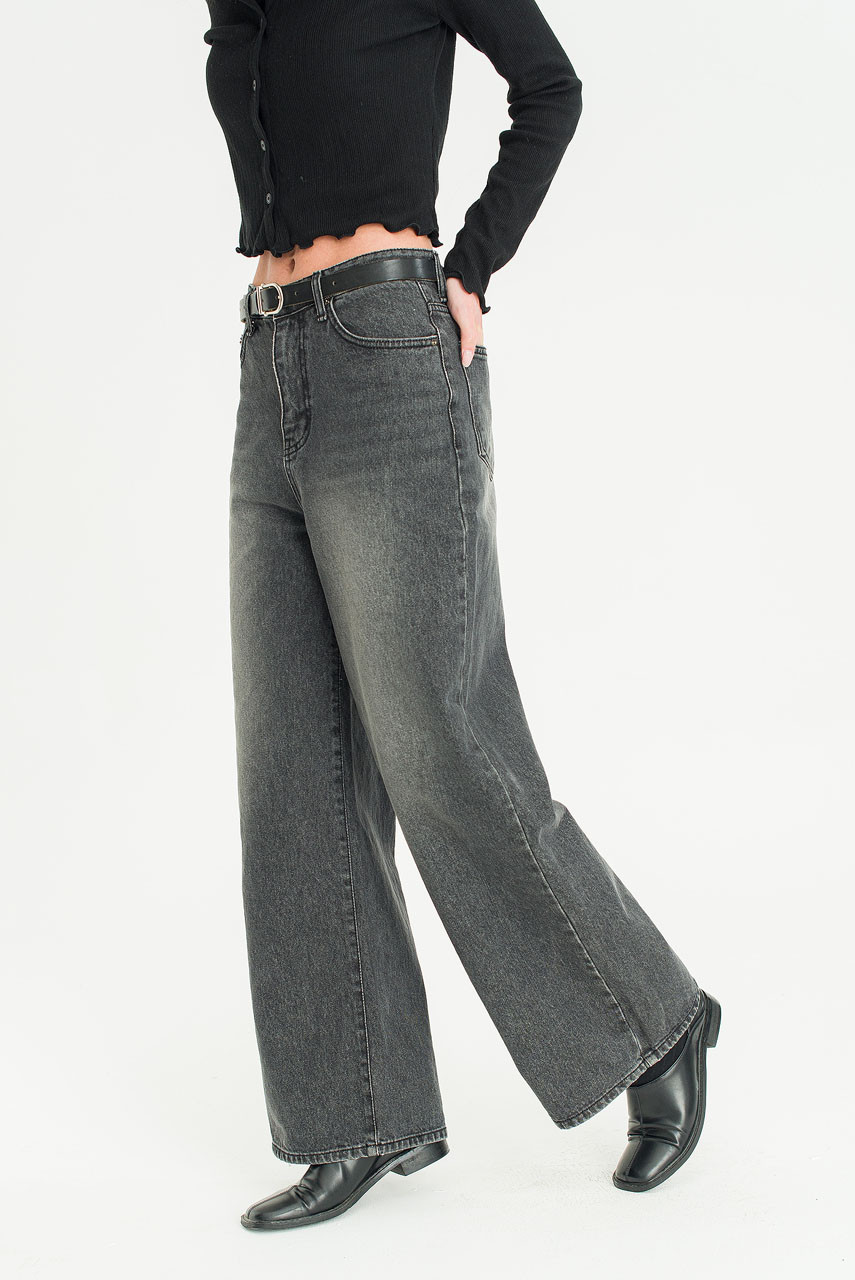 Vale Loose Wide Denim Jean, Charcoal