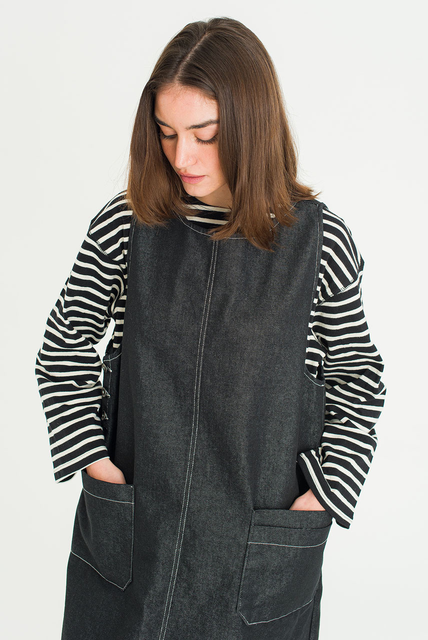 Minato Denim Pinafore Dress, Black