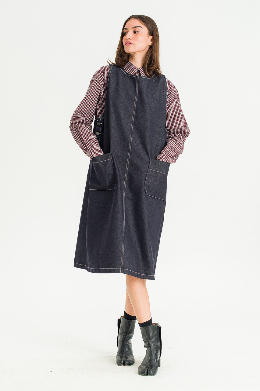 Minato Denim Pinafore Dress, Dark Blue