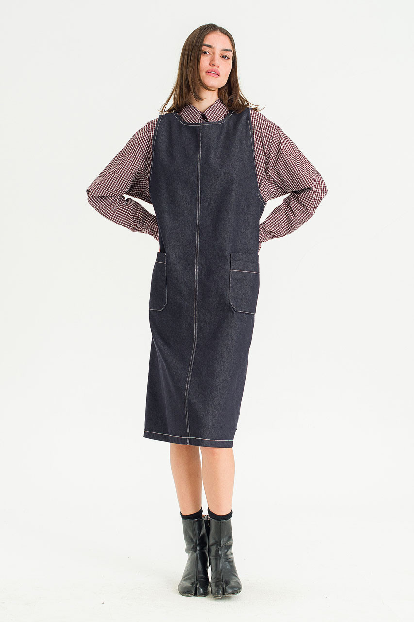 Minato Denim Pinafore Dress, Dark Blue