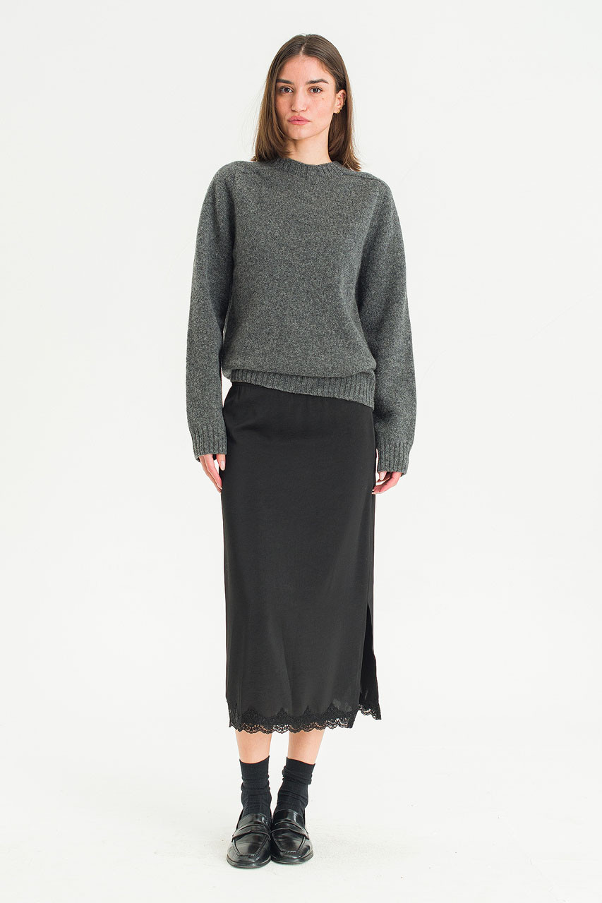 Mid Length Lace Skirt, Black