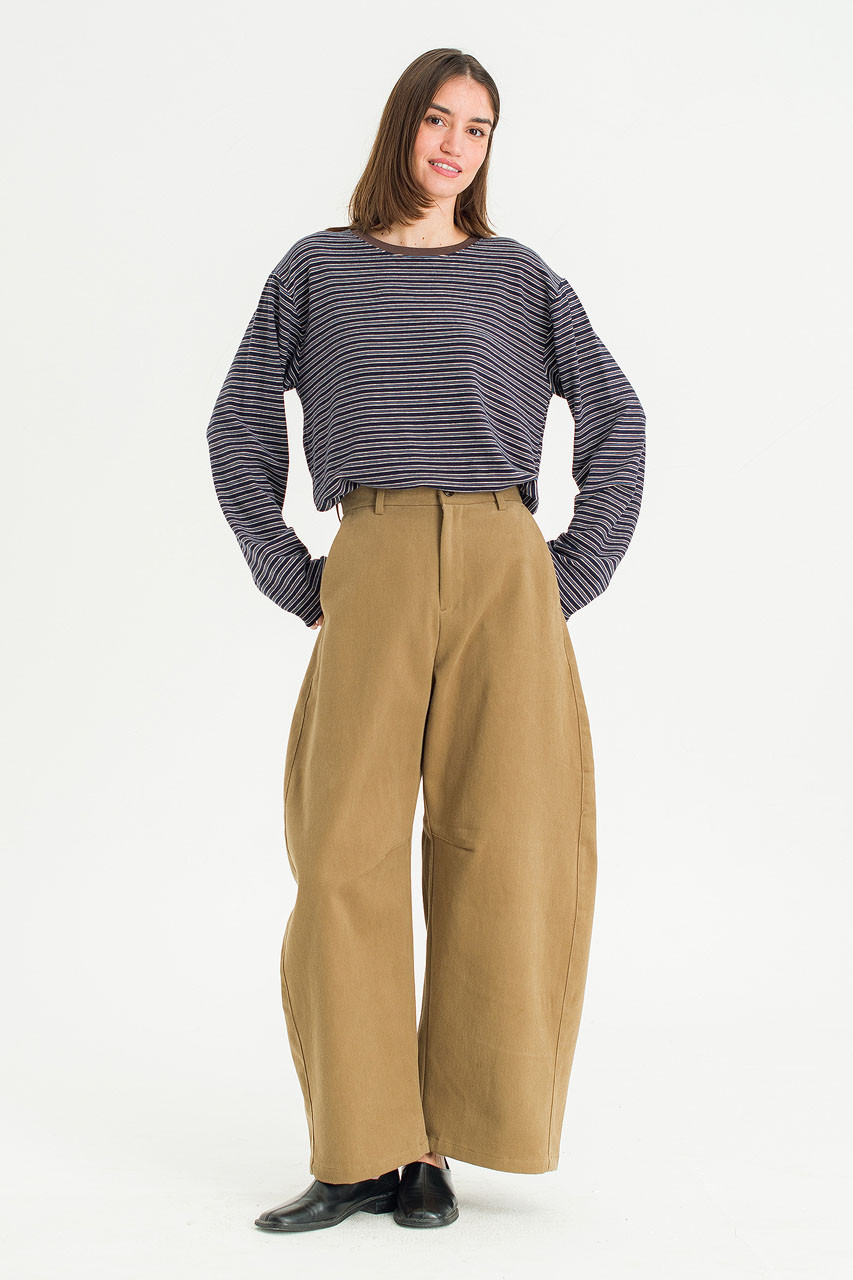 Unisex Curved Velvet Cotton Pants, Dark Beige