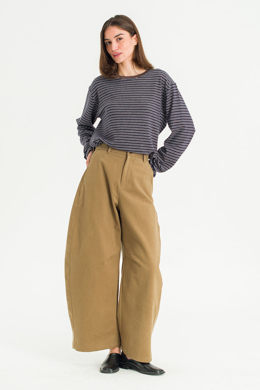 Unisex Curved Velvet Cotton Pants, Dark Beige
