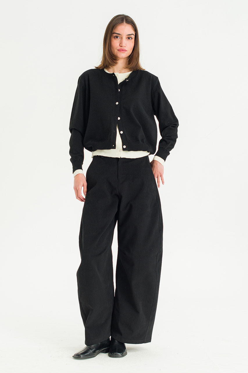 Unisex Curved Velvet Cotton Pants, Black