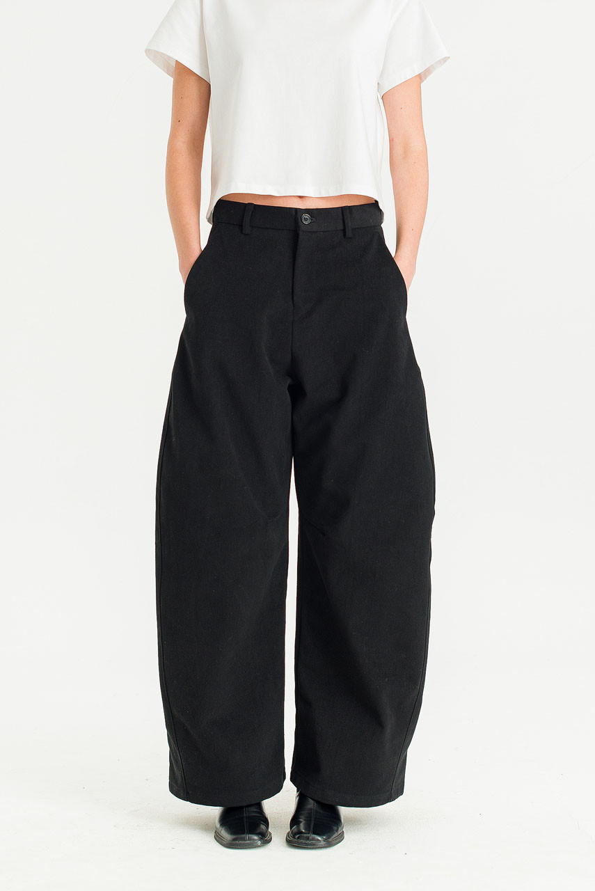 Unisex Curved Velvet Cotton Pants, Black