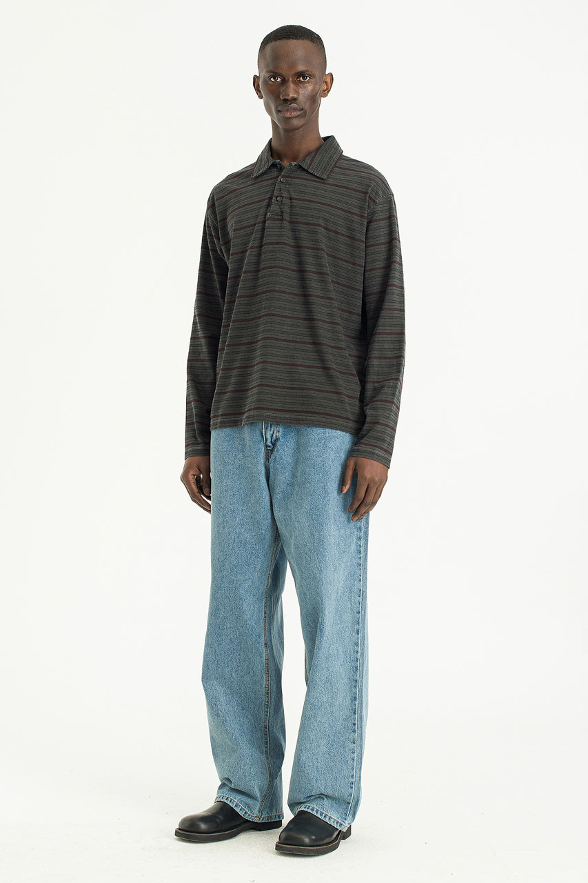 Menswear | Pigment-Dyed Striped T-Shirt, Charcoal