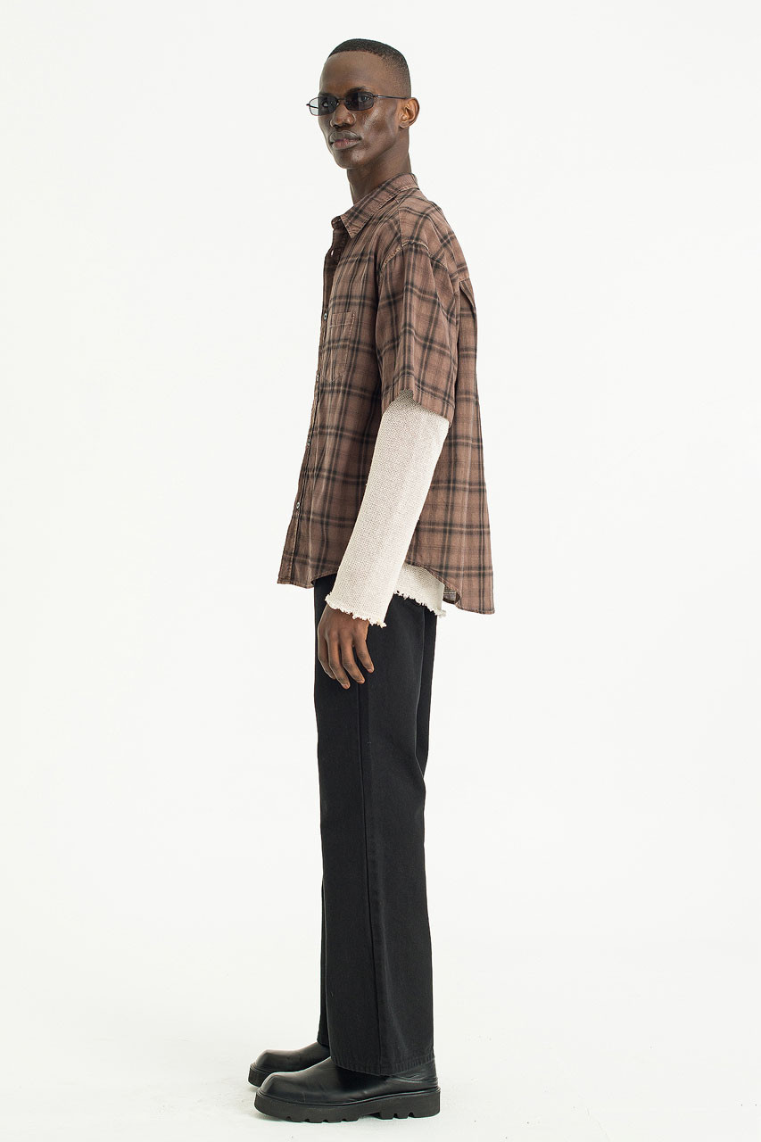 Menswear | Pigment-Dyed Check Shirt, Brown